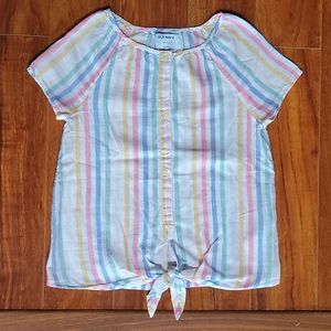 Old Navy Top Button Down Tie Knot Striped Pastel Girl's Size L 10-12 Plus  NWOT